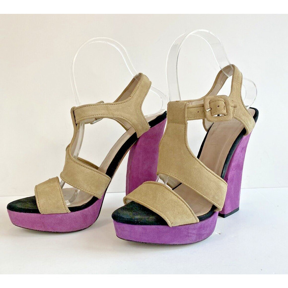 Zara Woman Colorblock Suede T Strap Heels EU 38 US 7.5 - Picture 1 of 13
